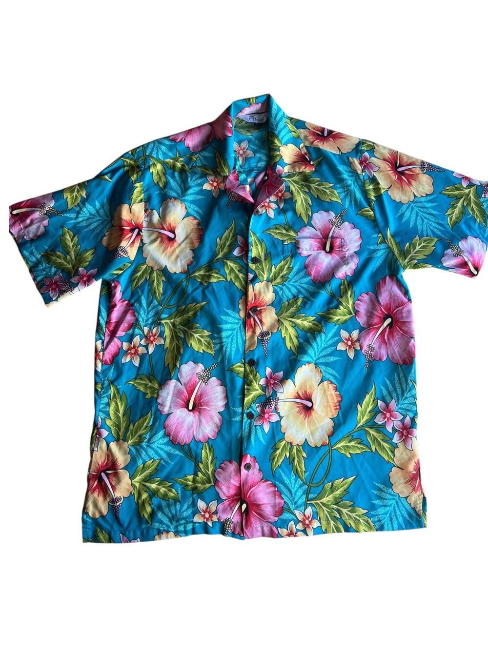 Alvish Men's Hawaiian Big Hibiscus Flower Aloha Beach Satin Shirt Size Large